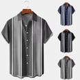 thumbnail image 3 of Mens Casual Vintage Bowling Retro Striped Short Sleeve Button Down Shirts Blouse, 3 of 8