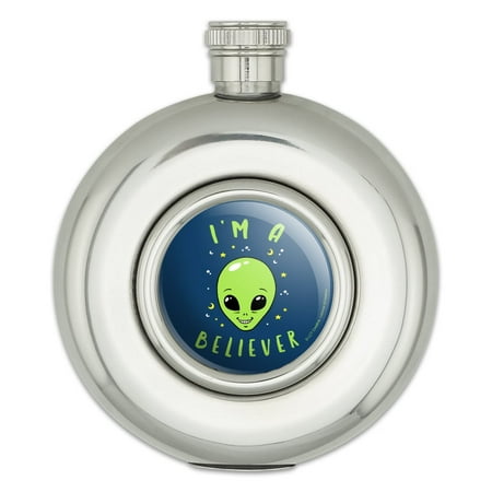 

I m a Believer Alien Funny Humor Round Stainless Steel 5oz Hip Drink Flask