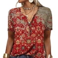 thumbnail image 1 of Camiseta de manga corta para mujer, camiseta de verano con cuello abotonado para mujer, camiseta estampada para mujer, confiable y duradera, 1 of 5
