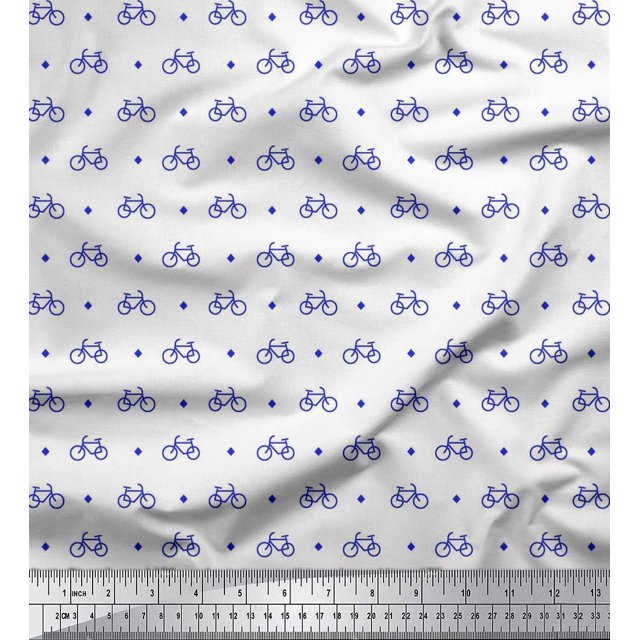 Soimoi Rayon Fabric Diamond & Bicycle Shirting Printed Fabric 1 Yard 56 Inch Wide
