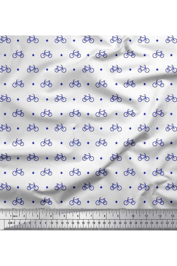 Rayon Fabric Diamond & Bicycle Shirting Print Fabric by The Yard 42 Inch Wide
