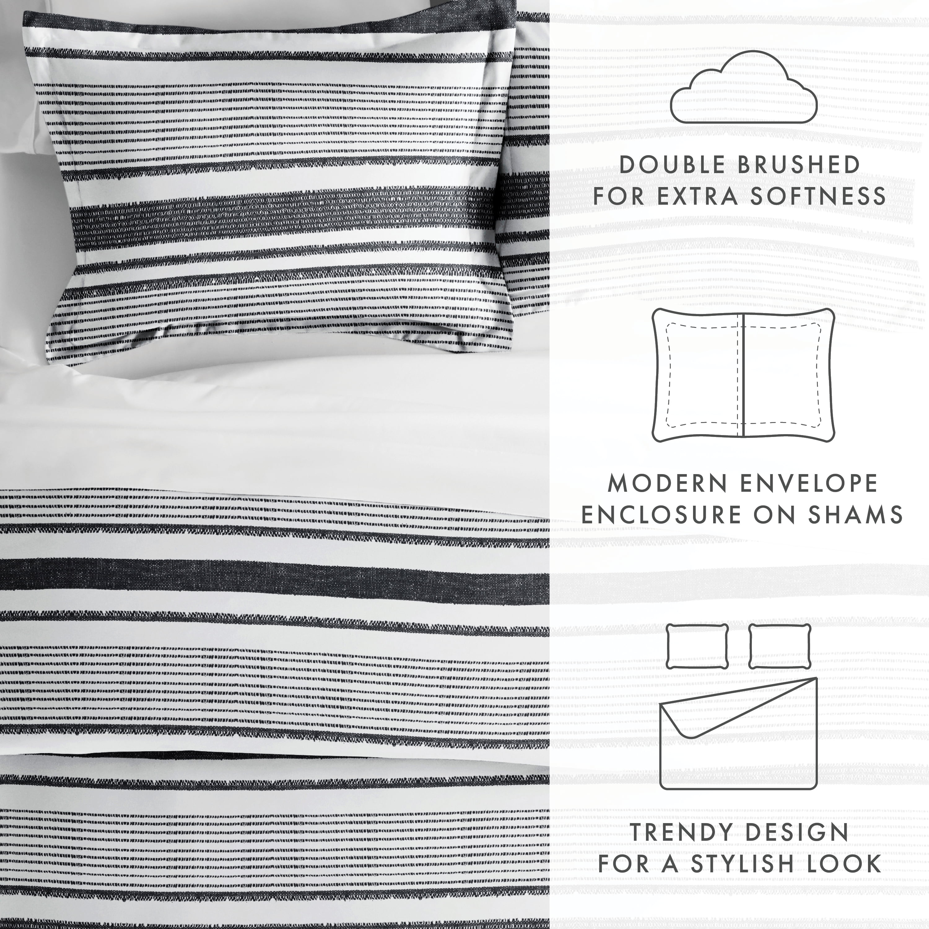 Noble Linens Light Gray Vintage Stripe Pattern 2-Piece Duvet Cover Set, Twin/TwinXL