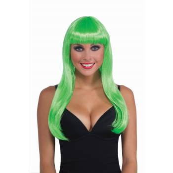 Neon Green Long Adult Halloween Costume Accessory Wig