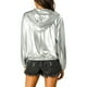 thumbnail image 3 of Chaqueta Brillante de Mujer Inspire Chic de Manga Larga Ligera con Cremallera y Capucha Metálica XL Plata, 3 of 8