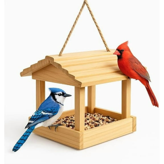 Hanging Bird Feeder for Outdoors – Large Capacity Birdfeeders for Outside Hanging; Weatherproof Feeder for Small Birds; Cute Decorative Garden Bird House Feeder; Patio Compatible