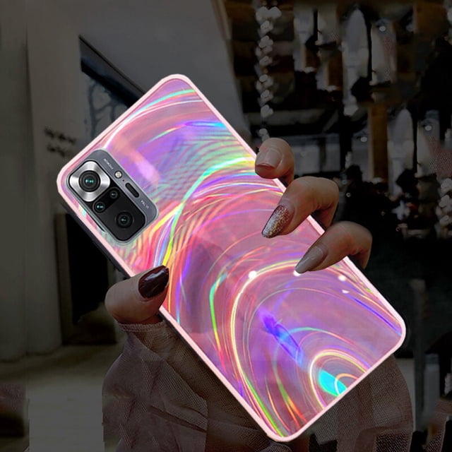 Funda suave de arcoíris con línea láser para Xiaomi Redmi 9T Note 10 Pro 10S 9S 9 8 Pro 9A 9AT 9C Poco M3 X3 NFC Pro Glitter TPU contraportada Fivean unisex