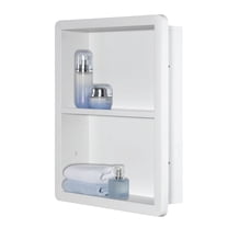 14x18 Medicine Cabinet Recessed, Medicine Cabinet Without Mirror, 304 Stainless Steel Medicine Wall Niche with Double Shelves, Matte White