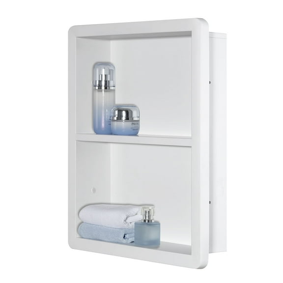 14x18 Medicine Cabinet Recessed, Medicine Cabinet Without Mirror, 304 Stainless Steel Medicine Wall Niche with Double Shelves, Matte White