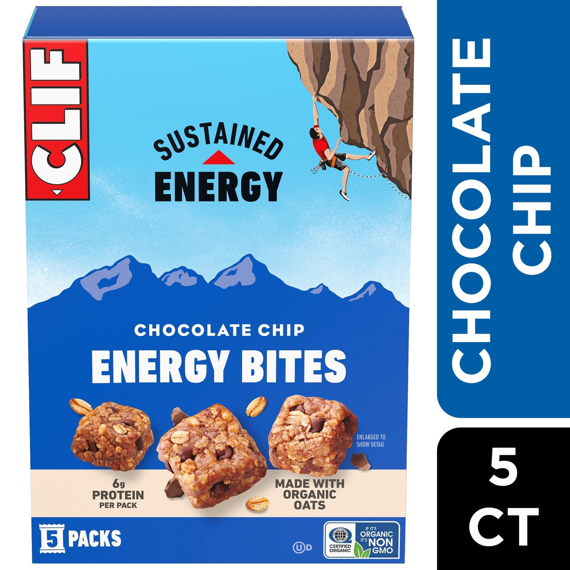 CLIF BAR Energy Bites, Chocolate Chip, Made with Organic Oats, 6g Plant Based Protein, Non-GMO, 5pk