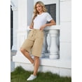 thumbnail image 3 of Fancyglim Plus Size Bermuda Shorts for Women Summer Casual Loose Comfy Knee Length Drawstring Beach Shorts with Pockets Khaki 3XL, 3 of 7