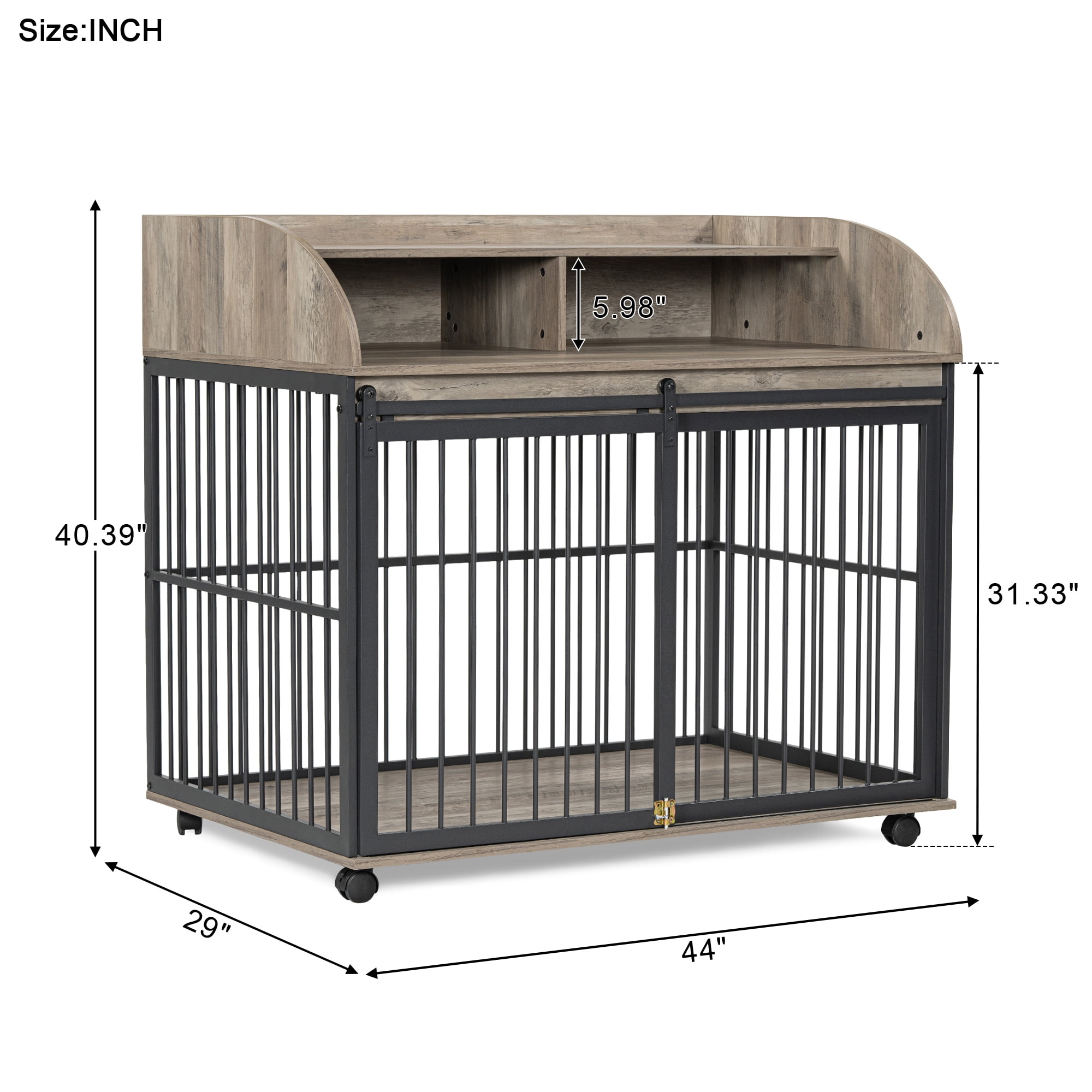 44'' Heavy Duty Large Dog Crate for Large Medium Dog with Lockable Wheels, Wooden Dog Crate Dog Kennel, End Table Crate with Double Layer Storage