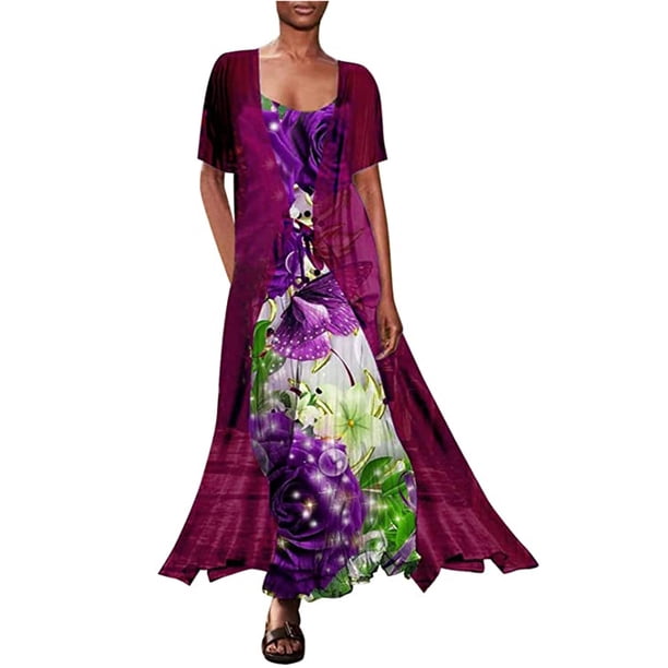 Chal Cruzado Para Mujervestido Camisero de Dos Piezas Con Chal Suelto de Manga Corta de Gasa Informal Para Mujer Con Tirantes Odeerbi ODB117803