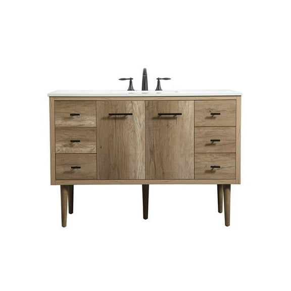 Elegant Lighting  48 in. Single Bathroom Vanity with 6 Drawer, Natural Oak