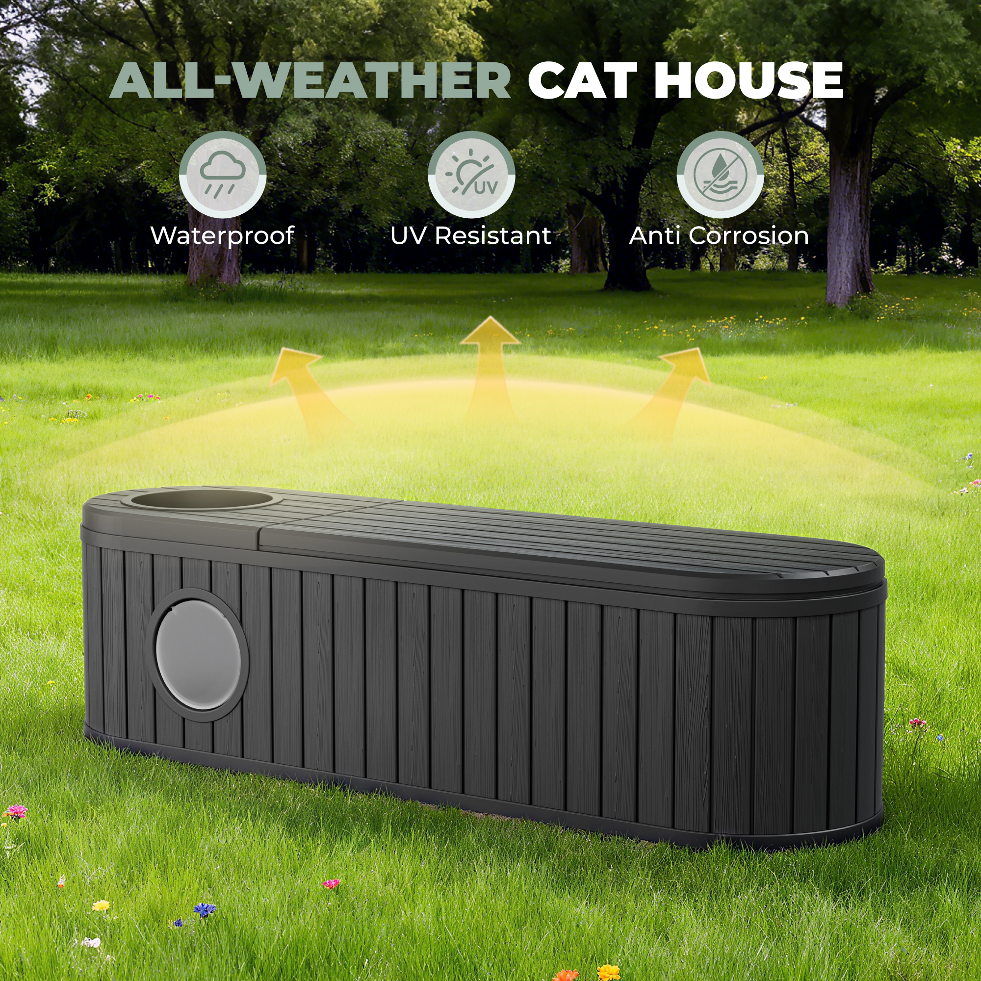LHBcraft Cat Litter Box Enclosure,HDPE Cat Cabinet with Round Lift-Up Door,Hidden Cat Litter Box Furniture for Bedroom and Living Room,Black