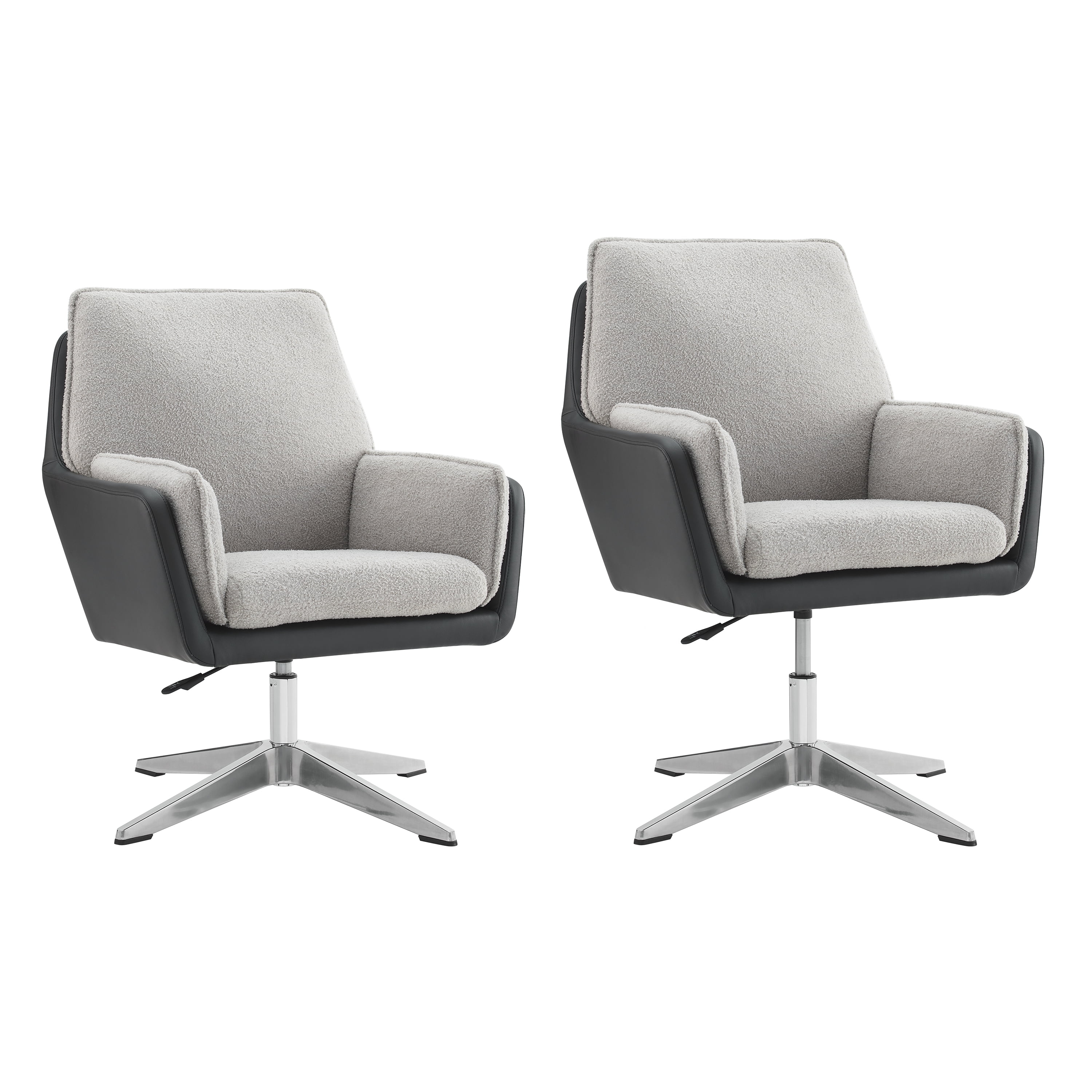 Linon Merle Accent Chair with Swivel, Black Faux Leather and Gray Sherpa