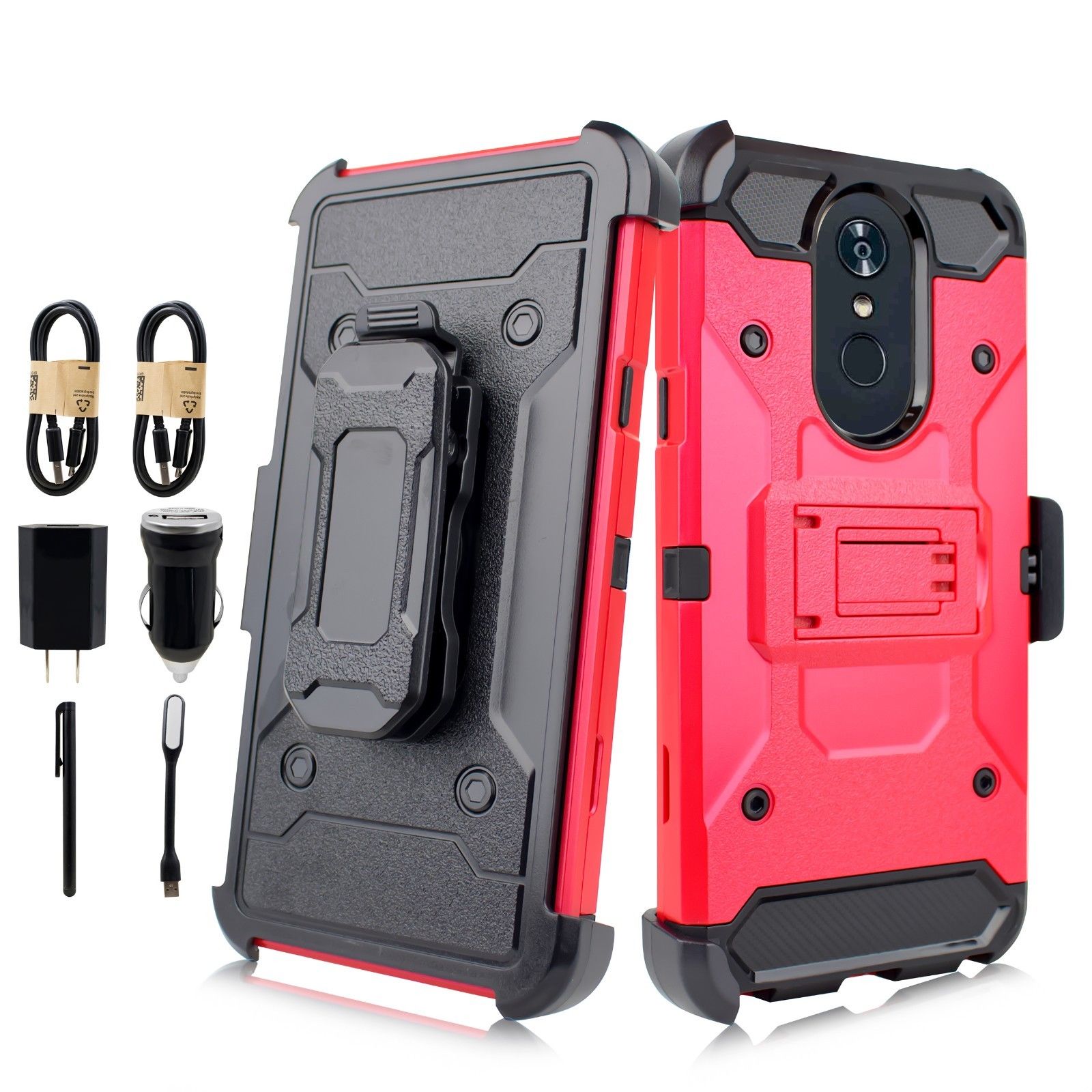  Value Pack With Cable Charger for 5.7" LG Stylo 4 Phone Case Belt