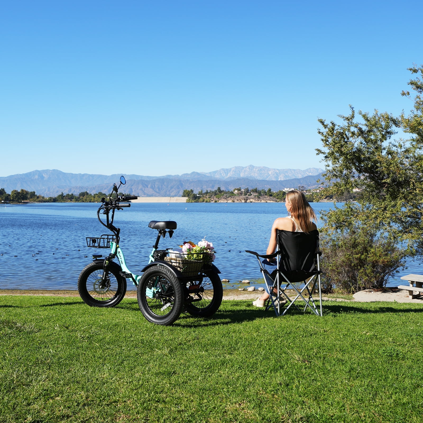 Electric Tricycle for Adults, Fat Tire Folding Trike, Peak 700W Step-Thru Etrike with Removable Battery and Large Basket