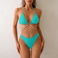 thumbnail image 6 of Minjewel Women's Sexy Two-Piece Bikini Set with Chain String Detail & Adjustable Ties, Triangle Top for Beach, Pool & Vacation Swimsuits,Cyan L, 6 of 6