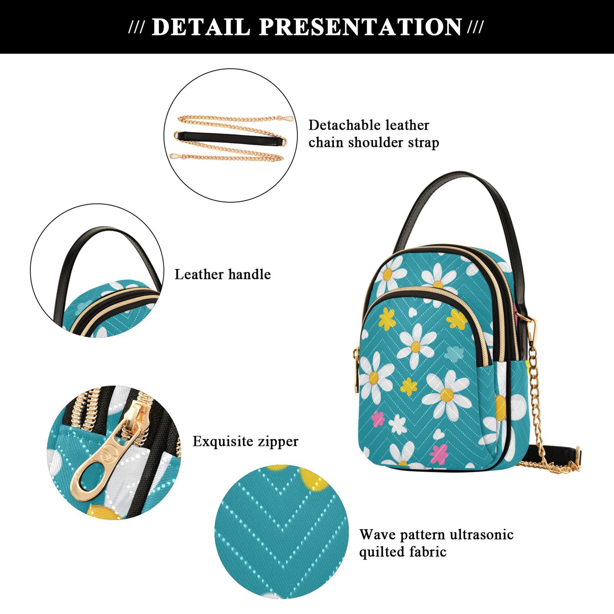 FORMRS Crossbody Bag for Women Quilted Travel Shoulder Cell Phone Purse with Chain Strap Handbag, Small Daisy