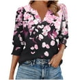thumbnail image 3 of Summer Tops for Womens 3/4 Length Sleeve Blouses Casual V-Neck T-shirts Cuffs Pleated Sleeve Fashion Printed Tees Shirts Loose Pullover Top, 3 of 7