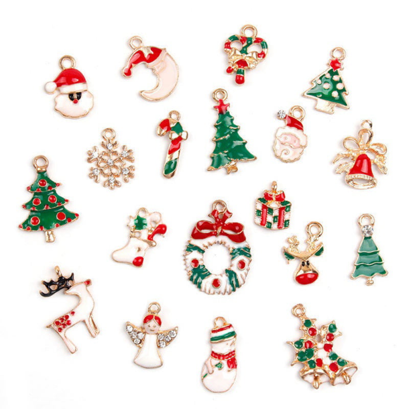 19pcs Colorful Enamel Alloy Xmas Santa Claus Head Charms Pendant Jewelry