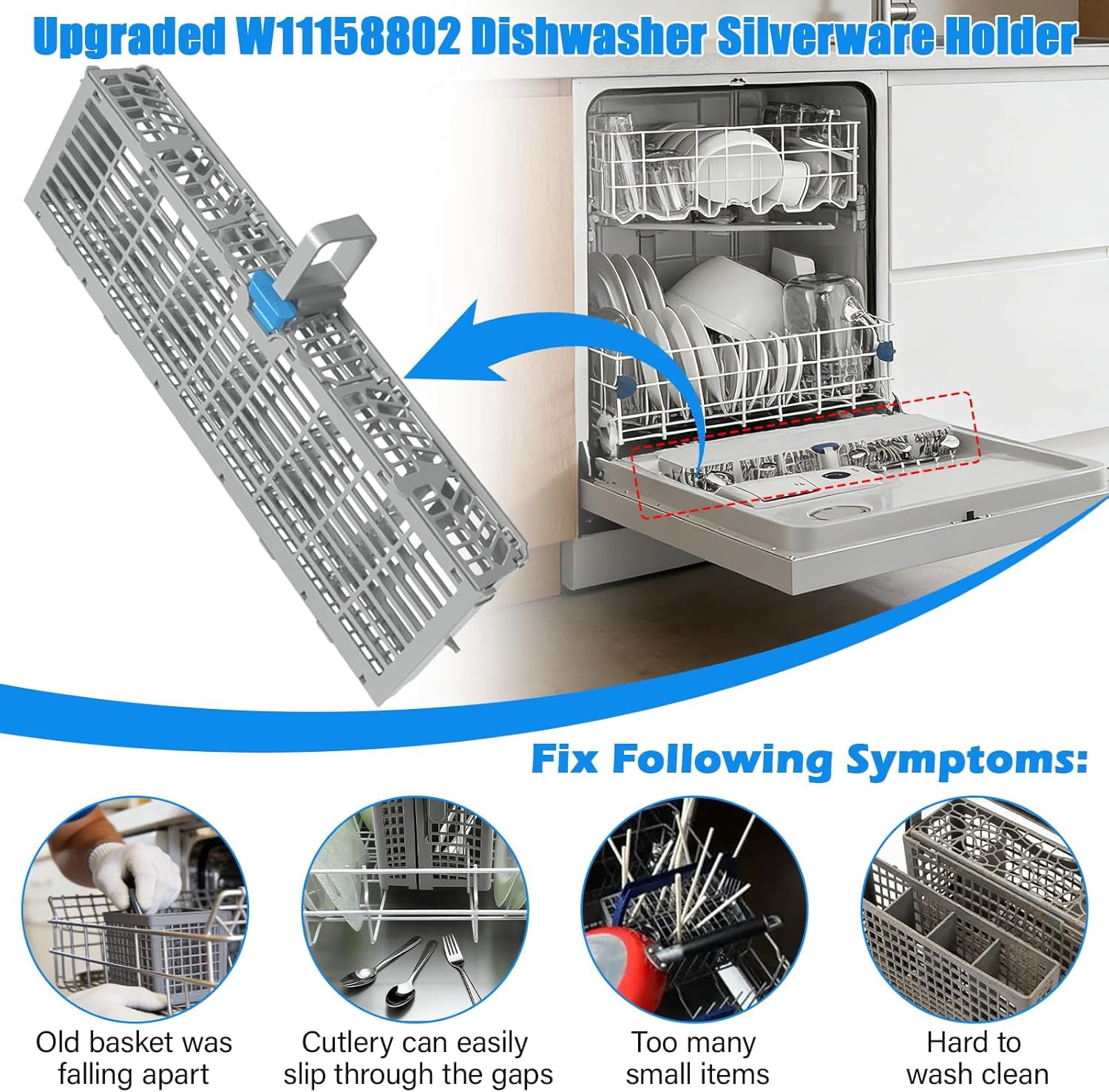 UPGRADED  Dishwasher Silverware Basket Compatible with Whirlpool Dishwasher Silverware Basket Parts 8535075 Utensil Basket W10360461 W10629541 PS12347808 WDF520PADM0 WDF730PAYM0