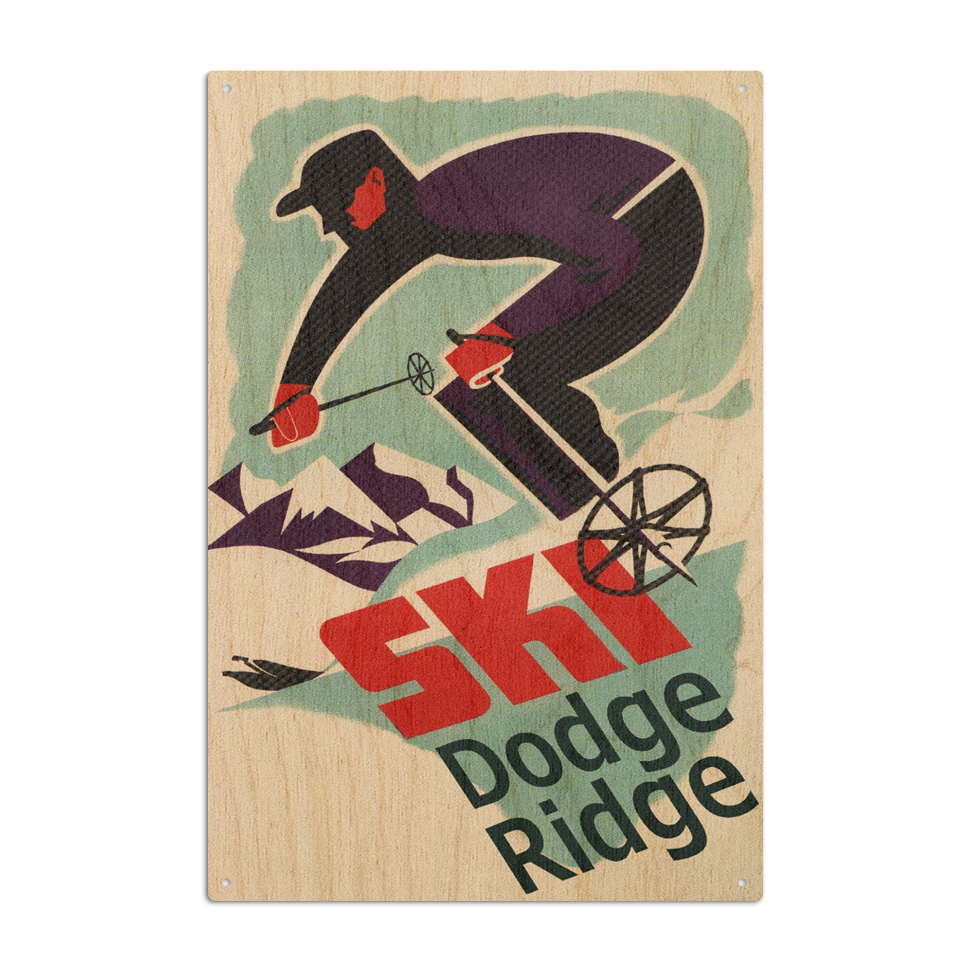 Dodge Ridge, California, Vintage Skier Birch Wood Wall Sign (6x9 Rustic ...