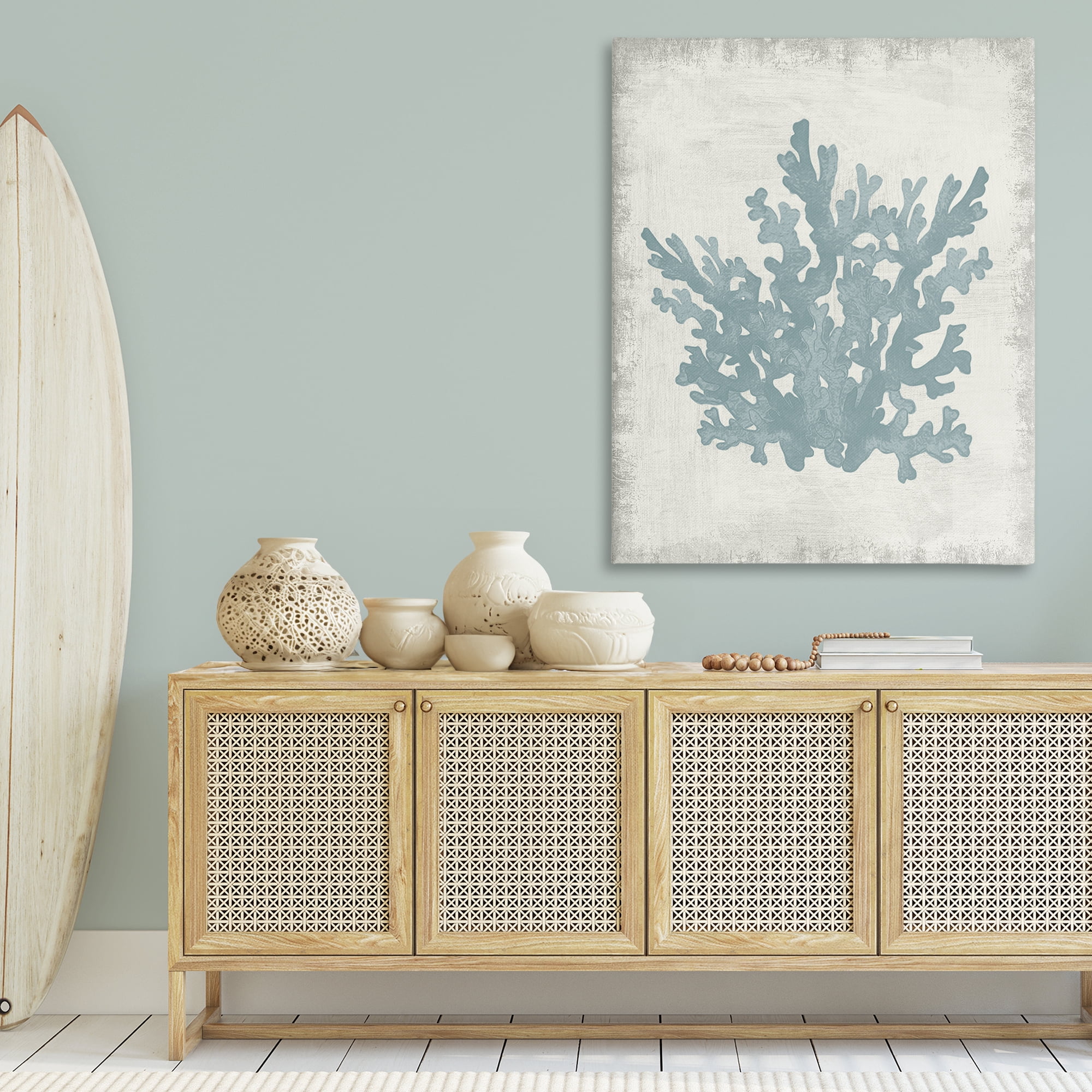 Stupell Industries Blue Coral Silhouette Nautical & Beach Painting Wrapped Canvas Art Print Wall Art, 36 x 48