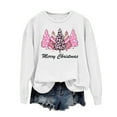 thumbnail image 4 of pimelu Christmas Sweater Clearance Womens Merry Christmas Sweatshirt Fashion Pink Leopard Christmas Tree Graphics Sweater Tops Plus Size Crewneck Long Sleeve Pullover Shirt, 4 of 4