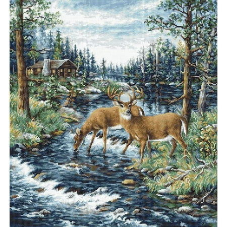 UPC: 4840746024122 | Counted Cross-Stitch Kit Peaceful Morning B606 Needlework Brown Blue Green Animal Nature By Luca-S