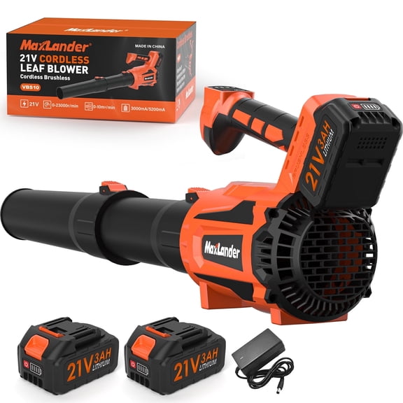 MAXLANDER Snow Blower Cordless, Electric Cordless Leaf Blower with 2pcs 3.0Ah Batteries and 1 Charger, 600CFM & 200MPH, and 5 Speed Mode, for Patio Cleaning, Lawn Care, Blowing Fallen Leaves and Dust