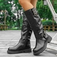 thumbnail image 2 of Wensltd Knee High Boots for Women Black Chunky Round Toe Leather Boots Low Heel Tall Boots, 2 of 8