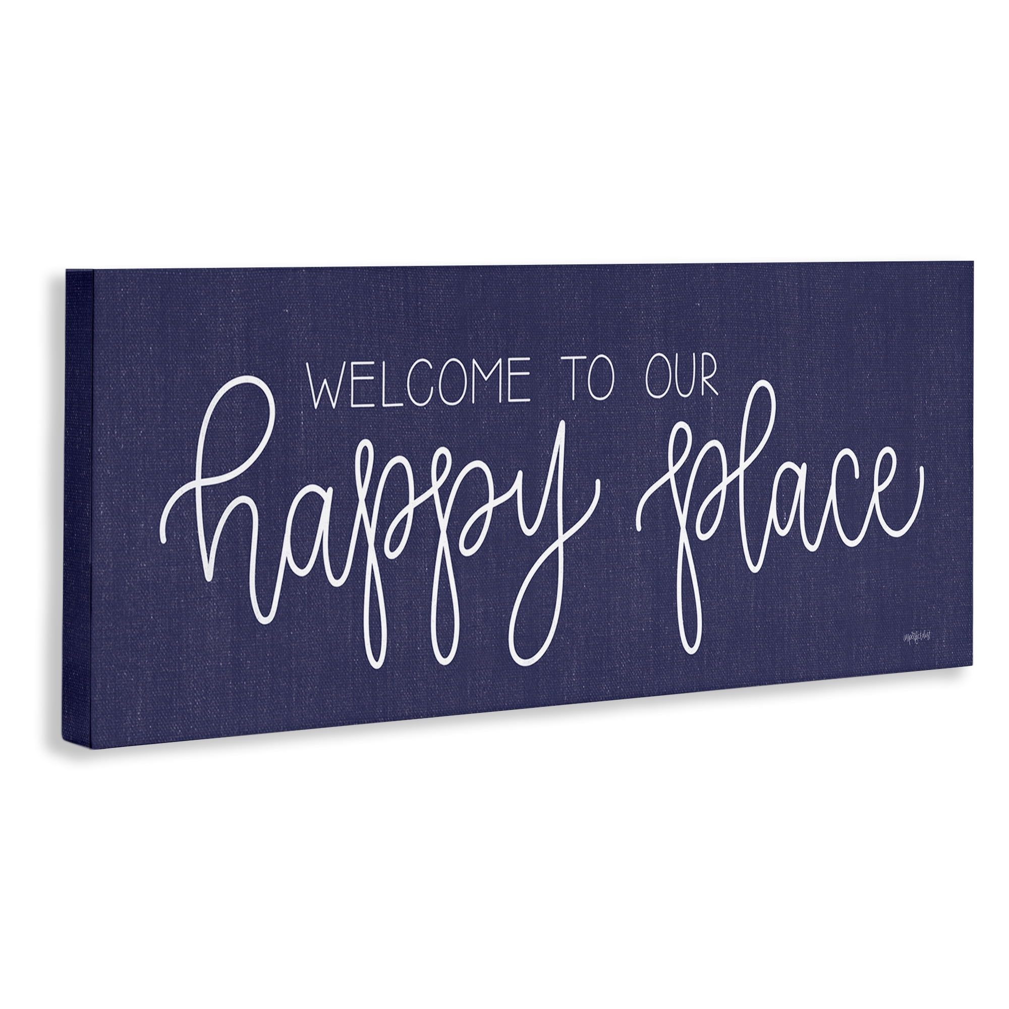 Stupell Industries Welcome Happy Place Typography Painting Gallery Wrapped Canvas Art Print Wall Art, 40 x 17