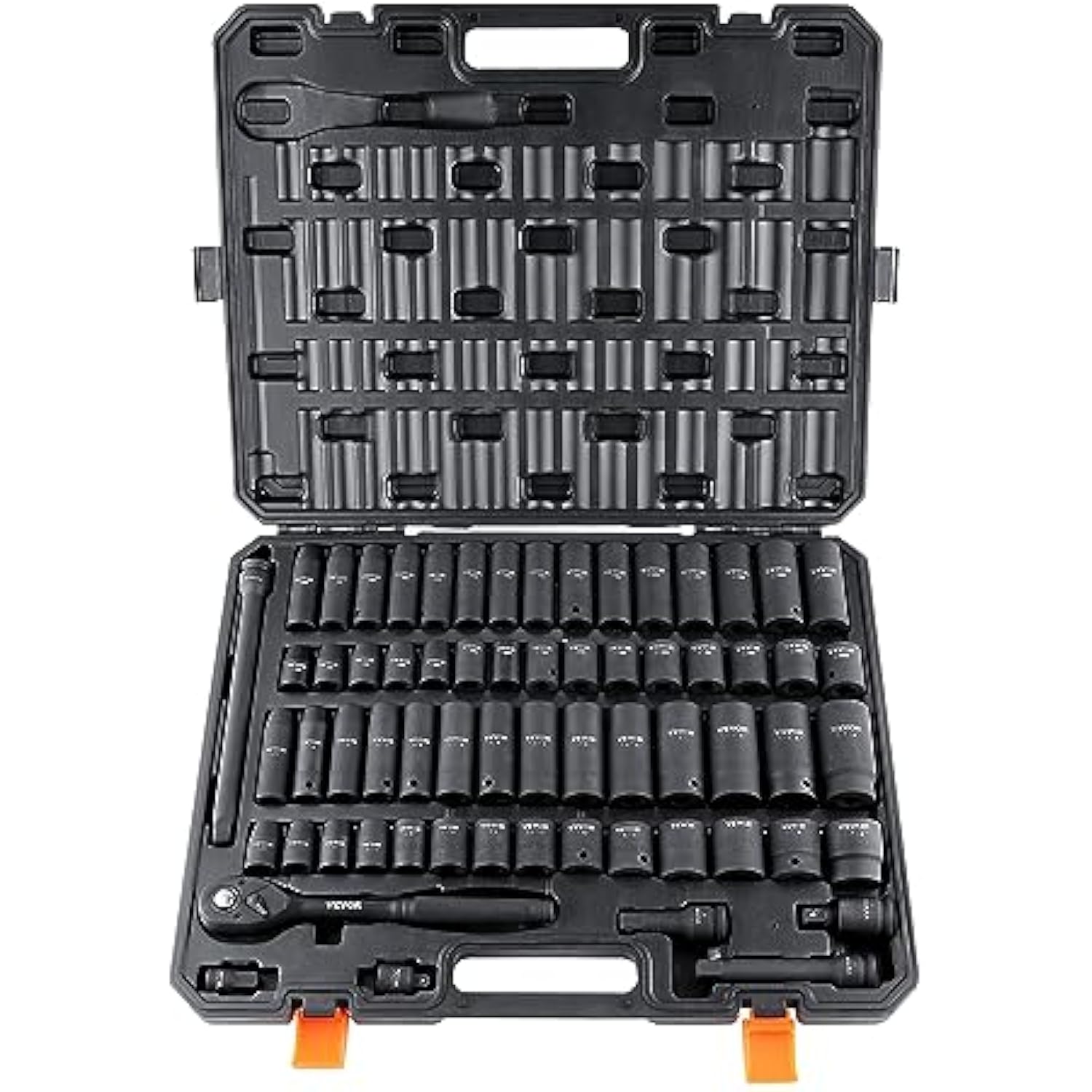 1/2" Drive Impact Socket Set, 65 Piece SAE 3/8" to 1-1/4" and Metric 10-24mm, 6 Point Cr-V Alloy Steel for Auto Repair, Easy-to-Read Size Markings, Rugged Construction, Storage Case