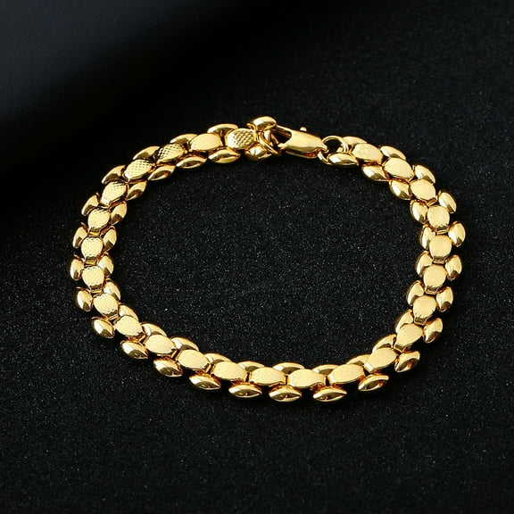 Golden Women‘s 14K Yellow Gold Chain Bracelet Geometric Charm Chain Female Bracelet Fashion Jewelry Party Gifts