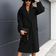 thumbnail image 2 of jsaierl Women Solid Lapel Woolen Button Up Pocketed Long Sleeve Breasted Trench Coat Long Outwear, 2 of 7