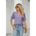 thumbnail image 5 of XCHQRTI Pleated Puff Sleeve Shirt Women's V Neck Solid Color Tops Summer Hollow Tunic Dressy Blouse, 5 of 9