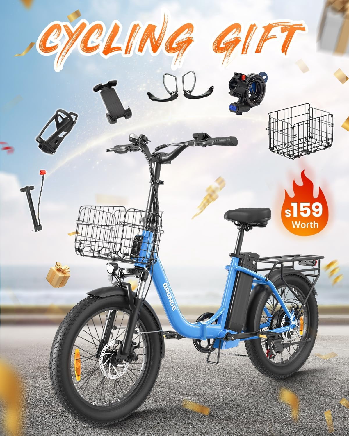 1000W Folding Electric Bike for Adults 20" Fat Tire Foldable Step Through E-Bike up to 70Miles Range 20mph Max Speed 36V 13.5AH Battery Front Fork Suspension E-Mountain Bikes 7 Speed, UL2849 by SGS