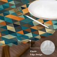 thumbnail image 4 of Color Block Round Fitted Table Cover Orange Green Check Abstract Texture Waterproof Table Cloth with Elastic Edge Wipeable Tablecloth for Picnic Camping Party Fits 55"-60" Diameter, 4 of 8