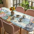 thumbnail image 3 of Easter Table Cloths for 8 Foot Rectangle Tables, Spring Bunny Easter Eggs Floral Beige Green Wood Patio Waterproof Elastic Fitted Tablecloths, Washable Rectangular Table Cover for Camping, 3 of 8