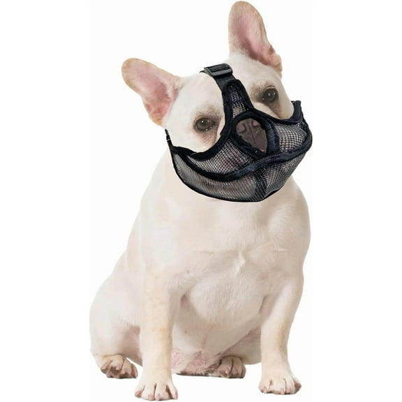Short Snout Dog Muzzle for French Bulldog and Flat Faced Dogs - Anti-Biting, Chewing, Barking With Adjustable Breathable Mesh Overhead Strap