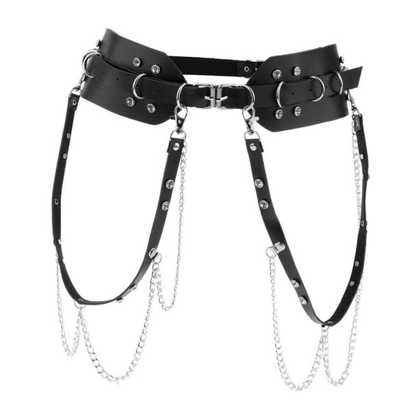 Cinturón de arnés Colcomx Punk de cadena para mujeres y hombres Negro