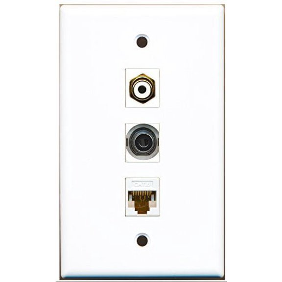 RiteAV - 1 Port RCA White and 1 Port 3.5mm and 1 Port Cat6 Ethernet White Wall Plate