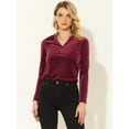 thumbnail image 2 of INSPIRE CHIC Blusa de punto de manga larga con cuello de oficina de trabajo con textura de terciopelo para mujer Vino rojo L, 2 of 5