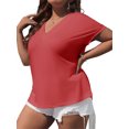thumbnail image 2 of Plus Size Summer Short Sleeve Women V Neck Solid Casual Tee Shirt, 2 of 6