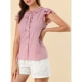 thumbnail image 5 of Allegra K Women's Flutter Sleeve Button Front Ruffle Neck Tie Neck Work Blouse, 5 of 6