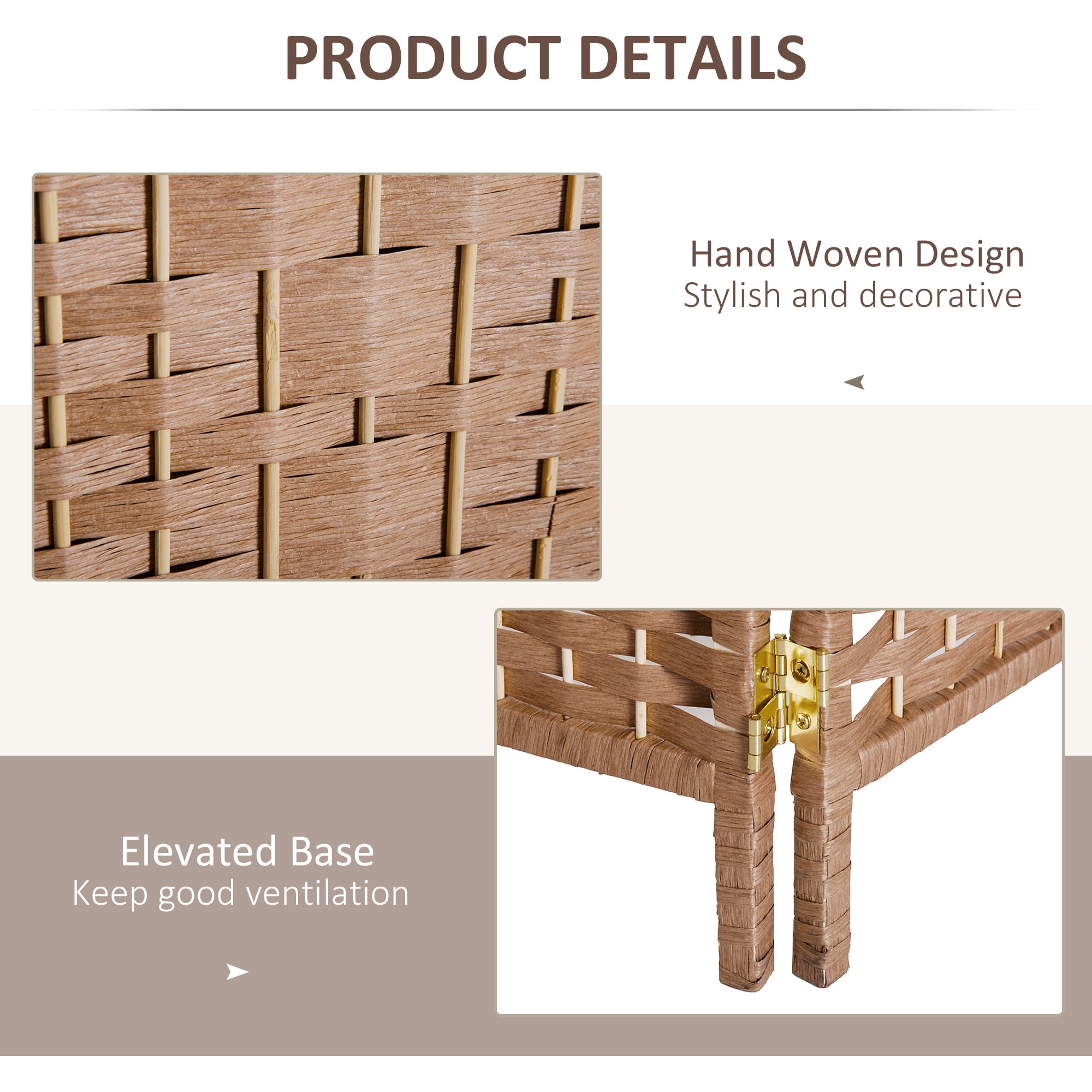 Privacy Screen 6' Tall Wicker Weave 6 Panel Room Divider Privacy Screen - Natural,Partition Screen