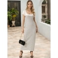 thumbnail image 2 of DARING DIVA Bodycon Ribbed Knit Striped Square Neck Slim Fit Dress S White, 2 of 7