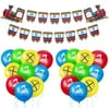 Train Balloons Train Birthday Banner Railroad Party Decorations Set, 60 Pieces Train Latex Balloon and 2 Rolls Blue Ribbons for Thomas Themed Birthday Baby Shower Party Supplies