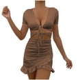 thumbnail image 2 of TMOYZQ Women's Mini Tie Front Cut Out Ruffle Mini Dress V Neck Short Sleeve Bodycon Dresses, 2 of 9